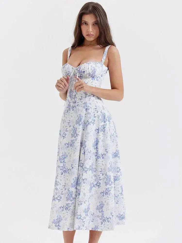Elegant Floral A Line Midi Dress Summer Bodycon Fashion
