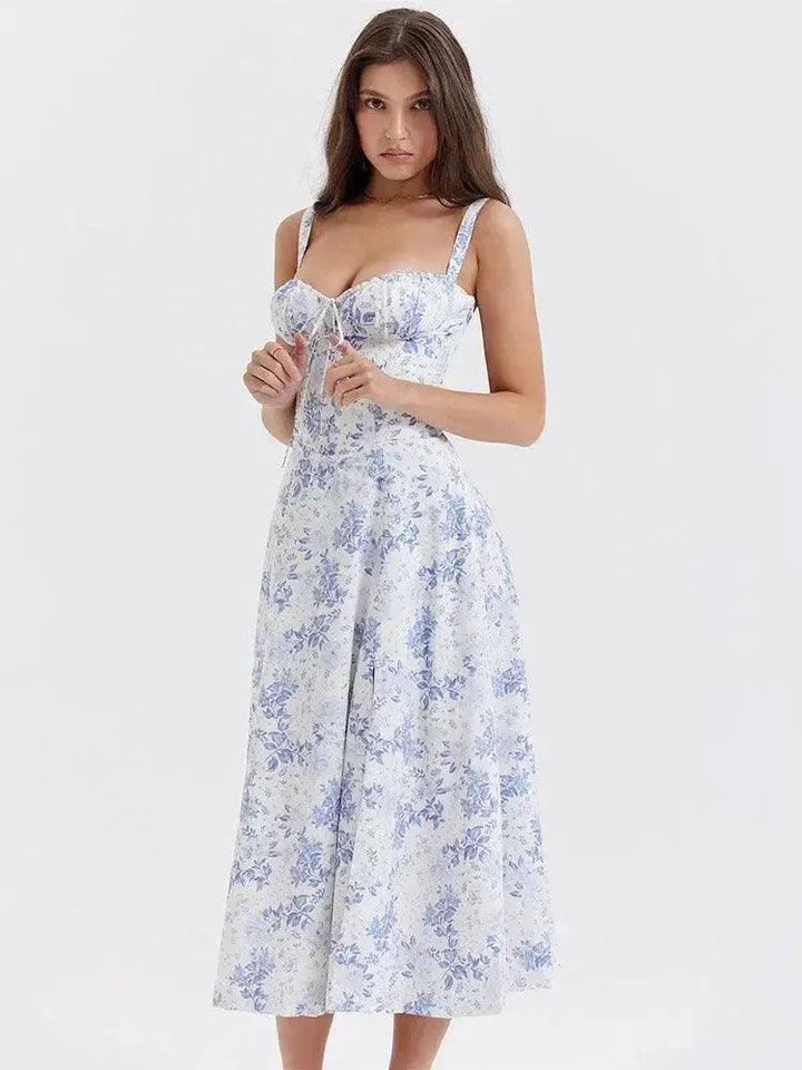 Elegant Floral A Line Midi Dress Summer Bodycon Fashion