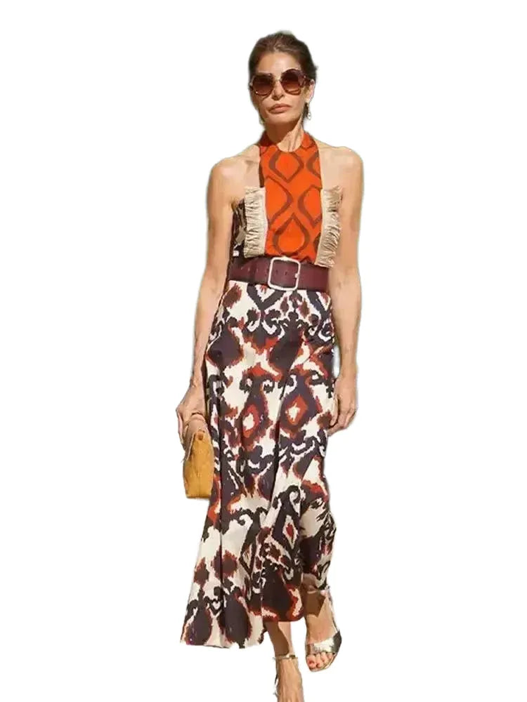 Elegant Lace Up Maxi Dress O Neck Bodycon Piece For Women