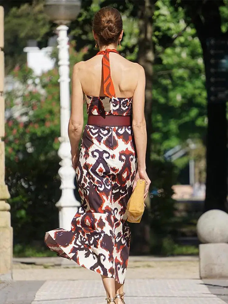 Elegant Lace Up Maxi Dress O Neck Bodycon Piece For Women