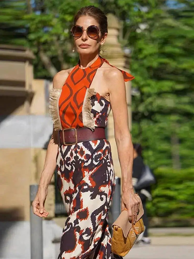 Elegant Lace Up Maxi Dress O Neck Bodycon Piece For Women