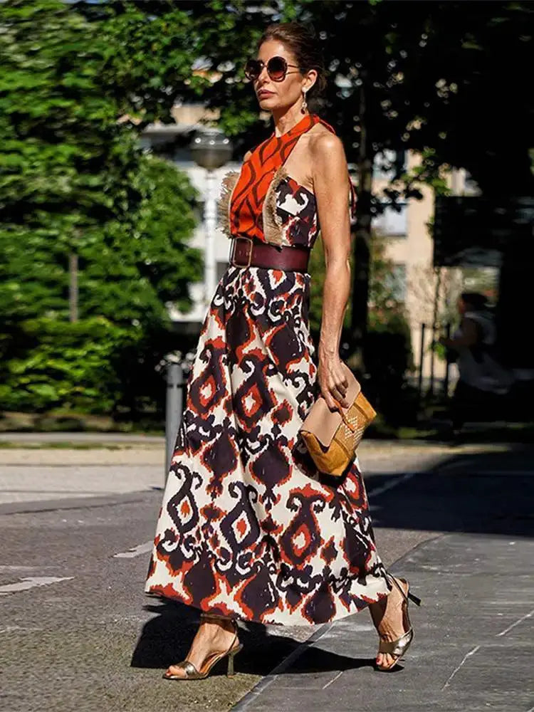 Elegant Lace Up Maxi Dress O Neck Bodycon Piece For Women