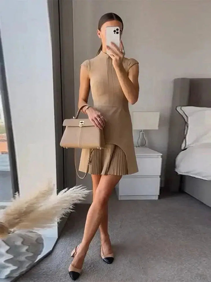 Elegant Patchwork Mini Dress High Fashion Bodycon Style
