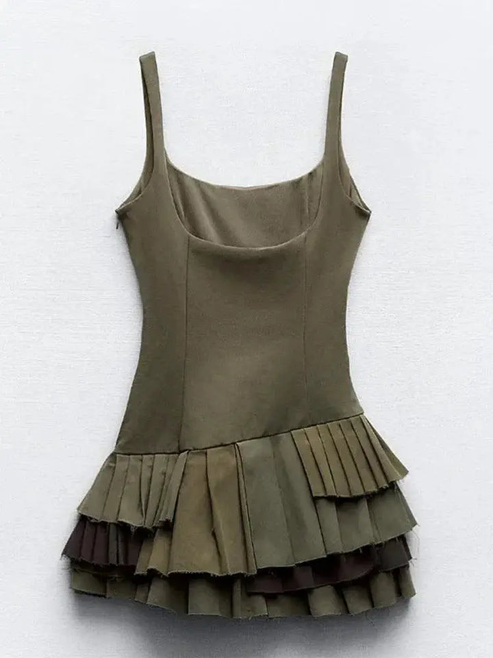 Elegant Patchwork Ruffles Mini Dress Bodycon for Women