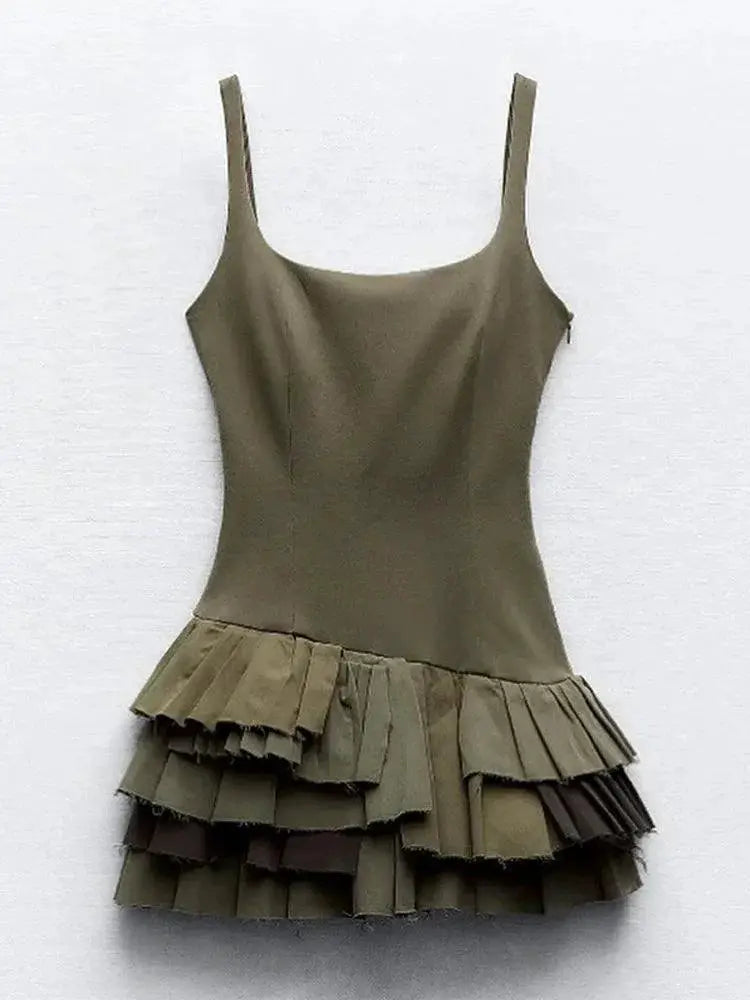 Elegant Patchwork Ruffles Mini Dress Bodycon for Women