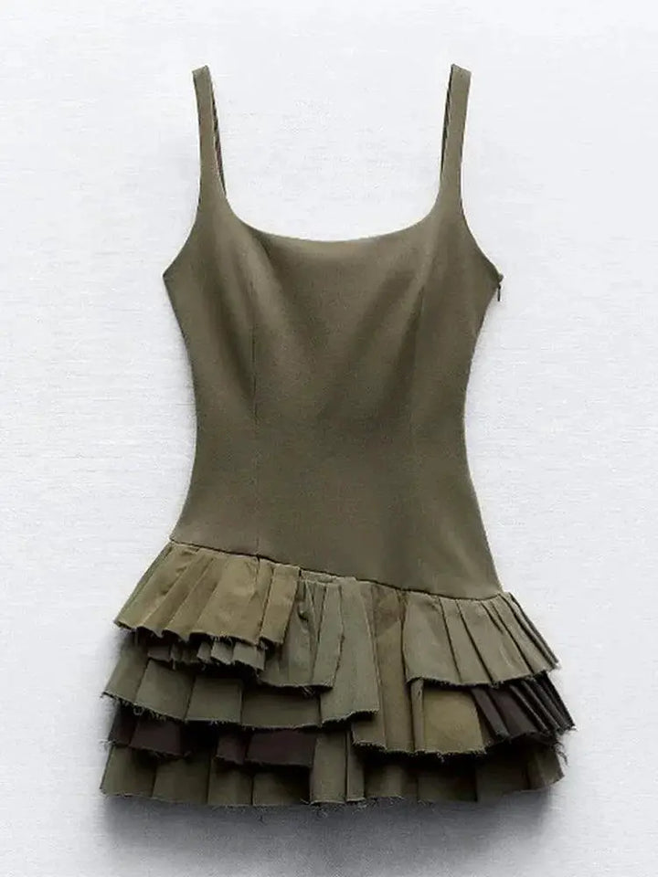 Elegant Patchwork Ruffles Mini Dress Bodycon for Women