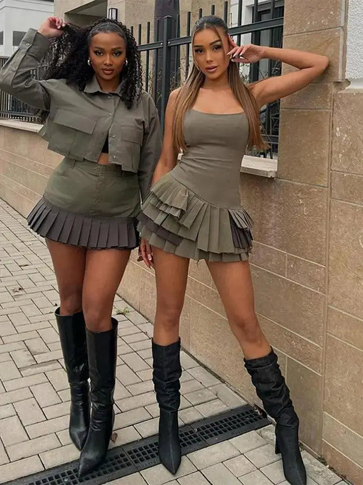 Elegant Patchwork Ruffles Mini Dress Bodycon for Women
