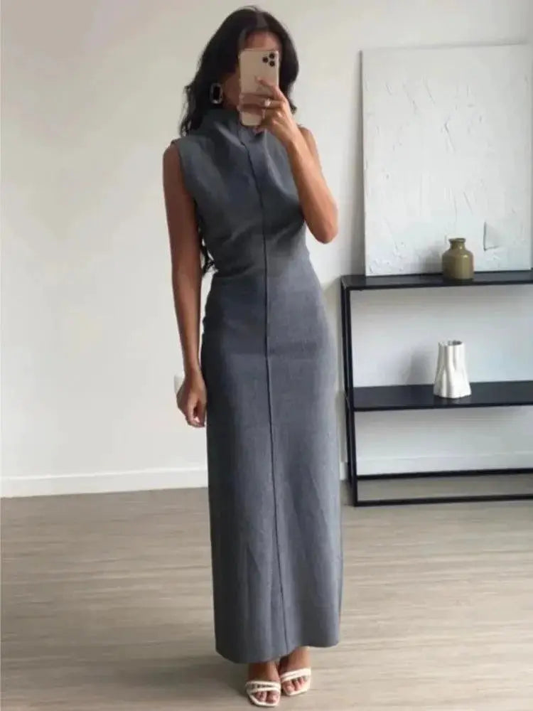 Elegant Pencil Long Dress Bodycon Maxi Gray Formal Wear