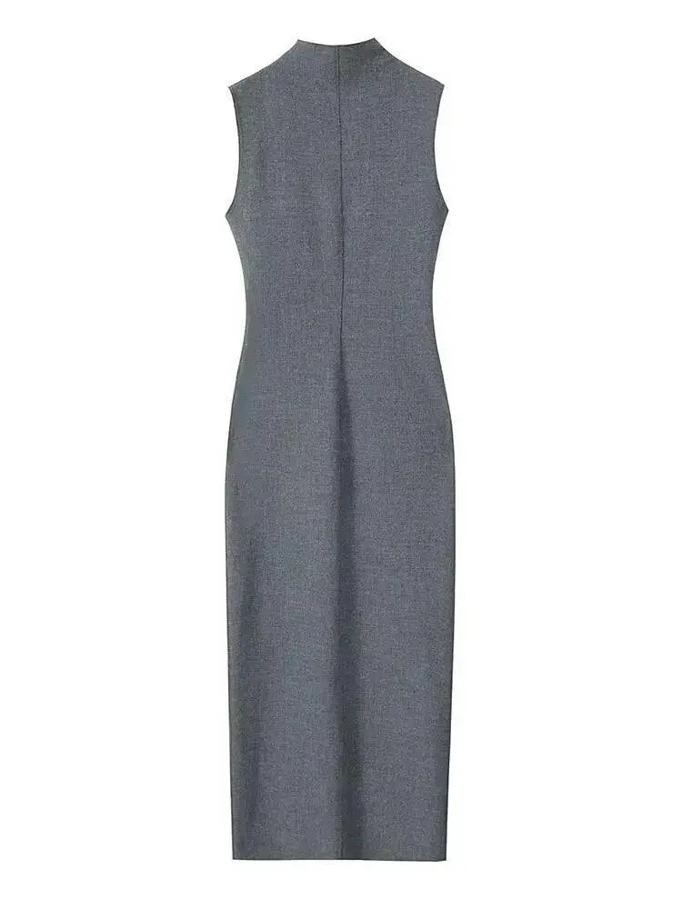 Elegant Pencil Long Dress Bodycon Maxi Gray Formal Wear