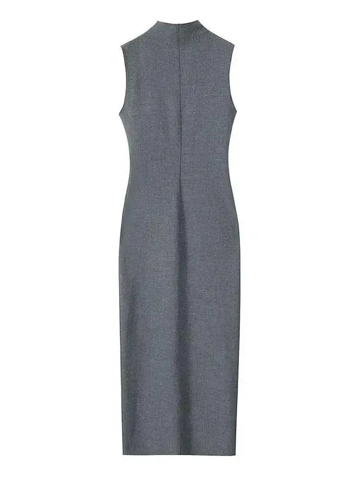 Elegant Pencil Long Dress Bodycon Maxi Gray Formal Wear
