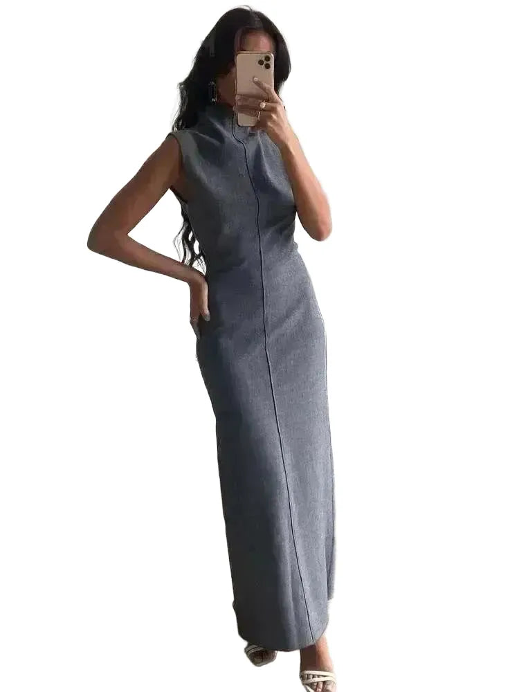 Elegant Pencil Long Dress Bodycon Maxi Gray Formal Wear