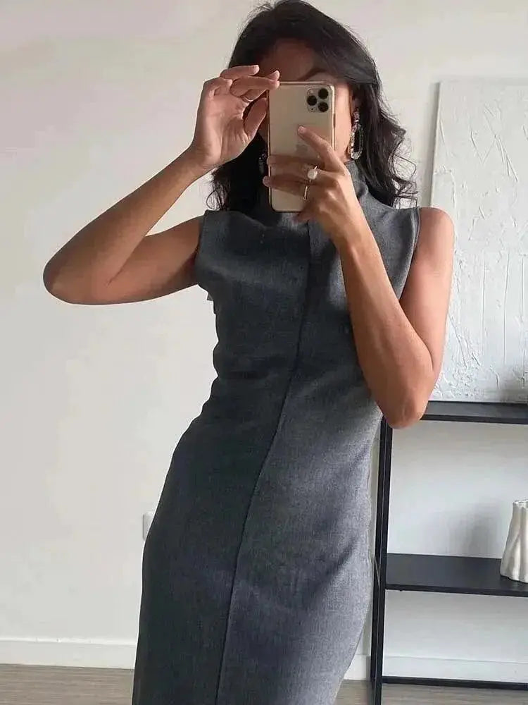 Elegant Pencil Long Dress Bodycon Maxi Gray Formal Wear