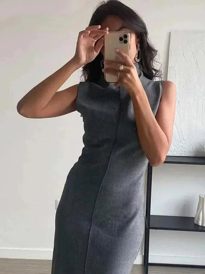 Elegant Pencil Long Dress Bodycon Maxi Gray Formal Wear