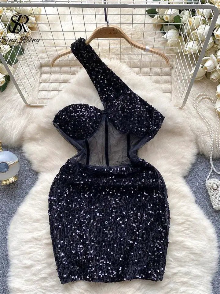 Glamorous Mesh Sequins Midi Dress Elegant Bodycon Style