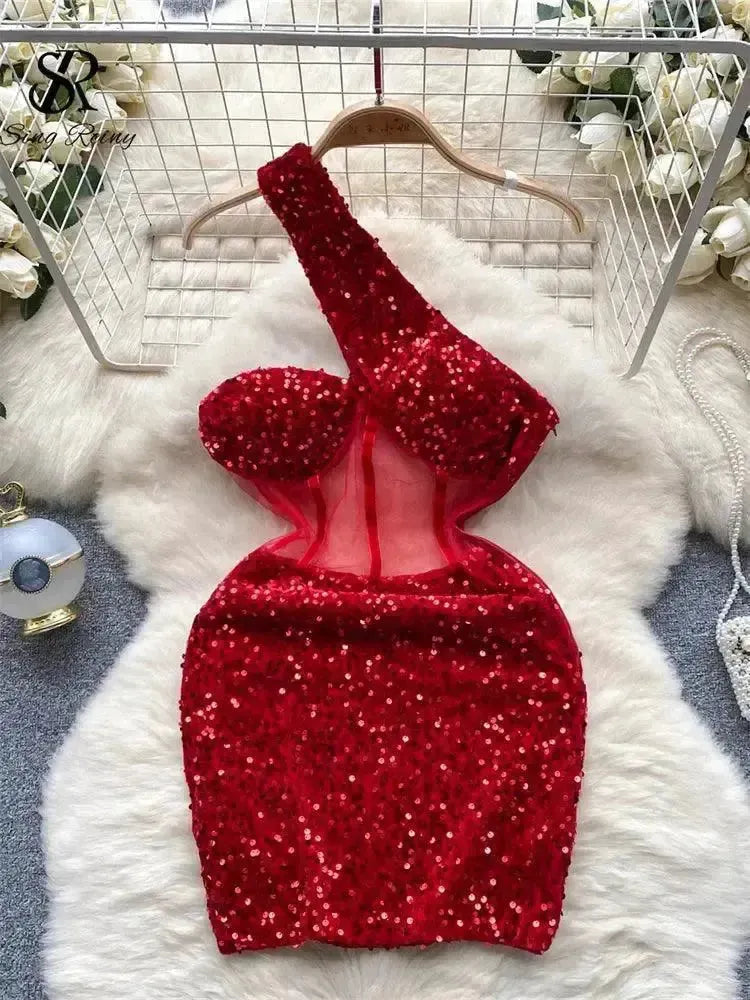 Glamorous Mesh Sequins Midi Dress Elegant Bodycon Style