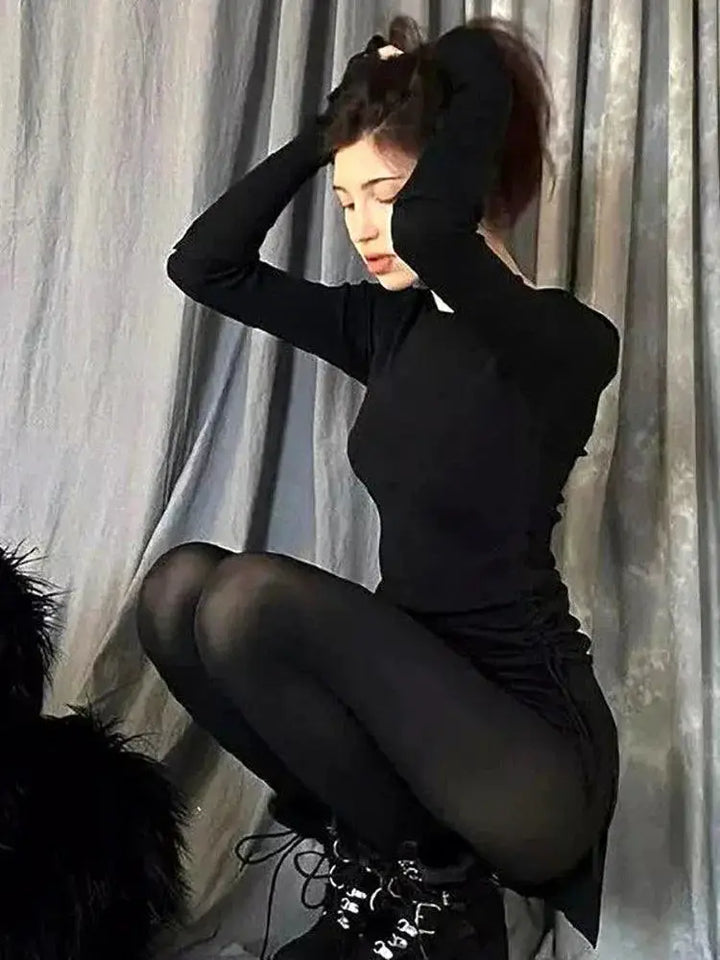 Gothic Drawstring Bodycon Mini Dress for Edgy Women