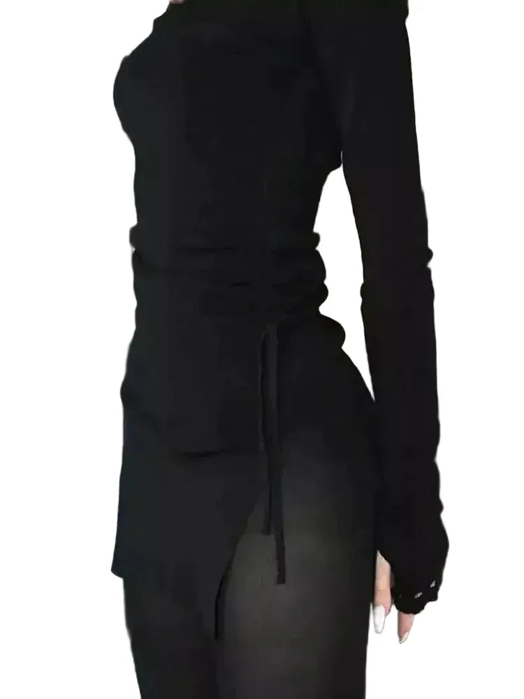Gothic Drawstring Bodycon Mini Dress for Edgy Women