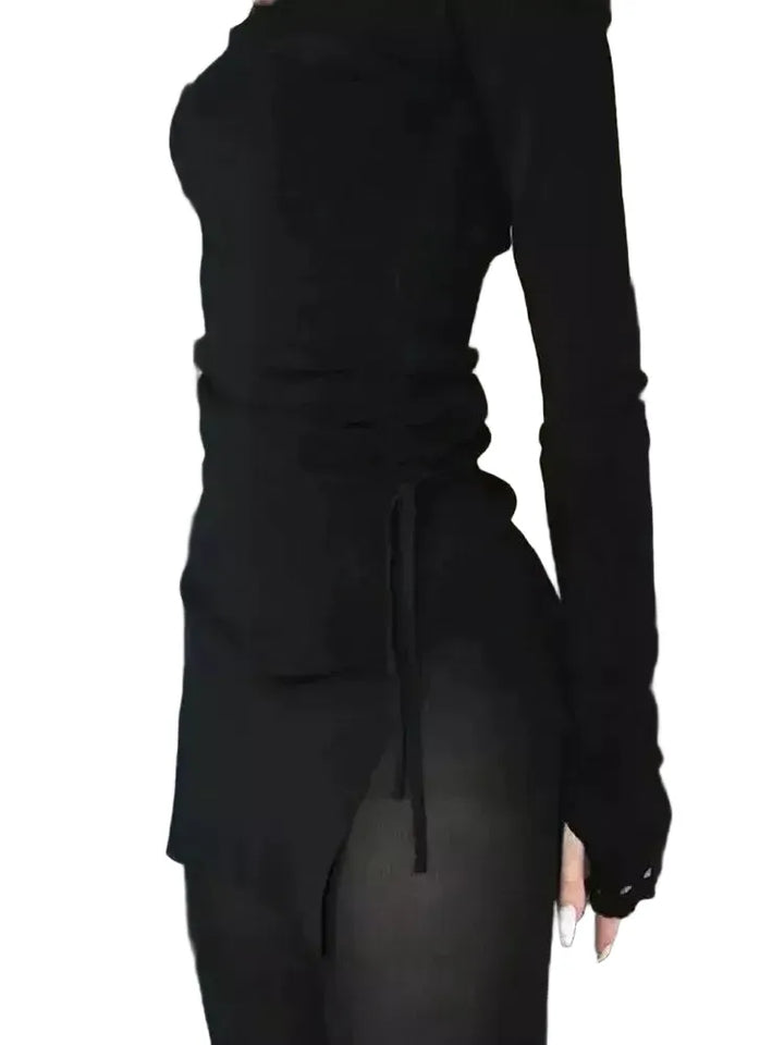 Gothic Drawstring Bodycon Mini Dress for Edgy Women