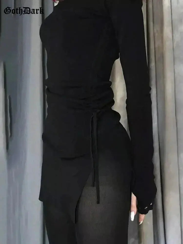 Gothic Drawstring Bodycon Mini Dress for Edgy Women