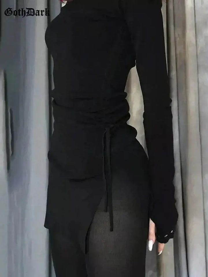 Gothic Drawstring Bodycon Mini Dress for Edgy Women