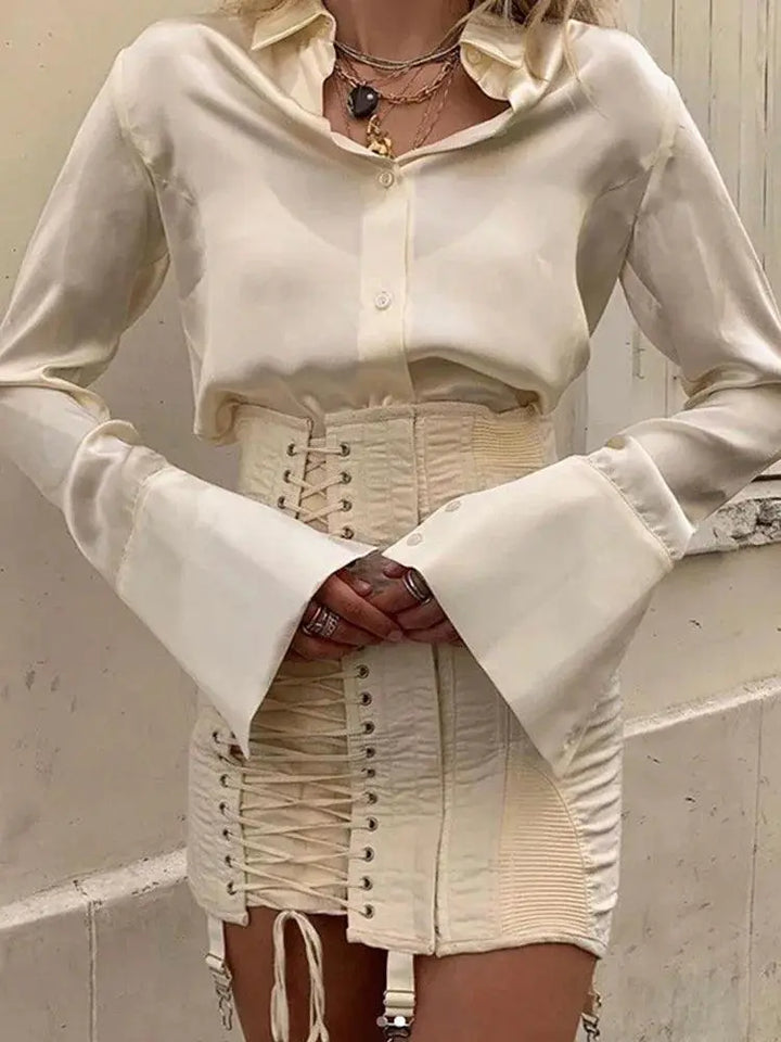 Gothic Patchwork Vintage High Waist Mini Skirt With Lace Up - OurLum.com