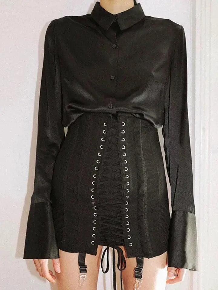 Gothic Patchwork Vintage High Waist Mini Skirt With Lace Up - OurLum.com