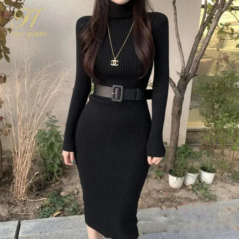 H Han Queen Bodycon Knit Dress Chic Winter Party Attire