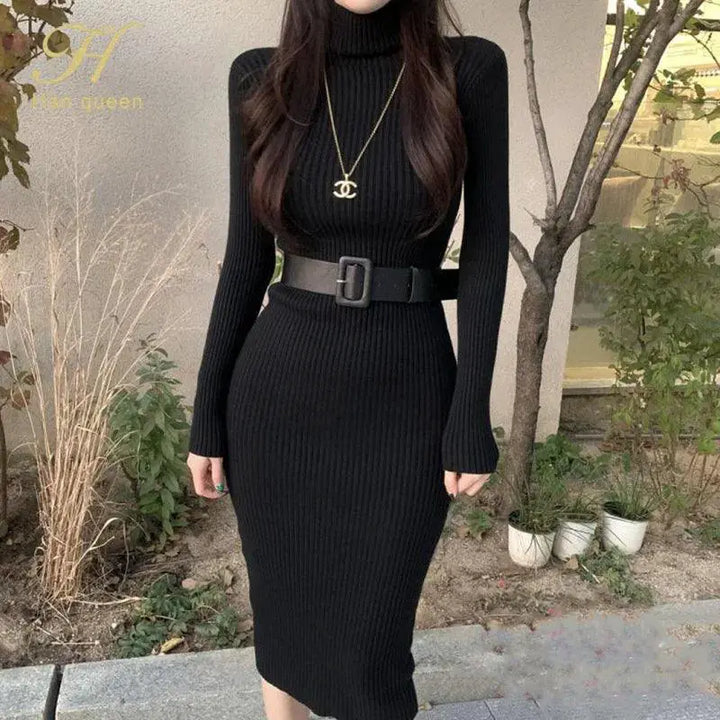 H Han Queen Bodycon Knit Dress Chic Winter Party Attire