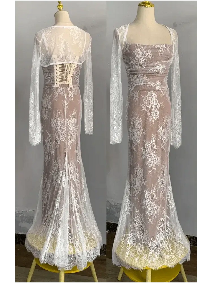 Mermaid Lace Evening Dress Spaghetti Strap Gown Chic