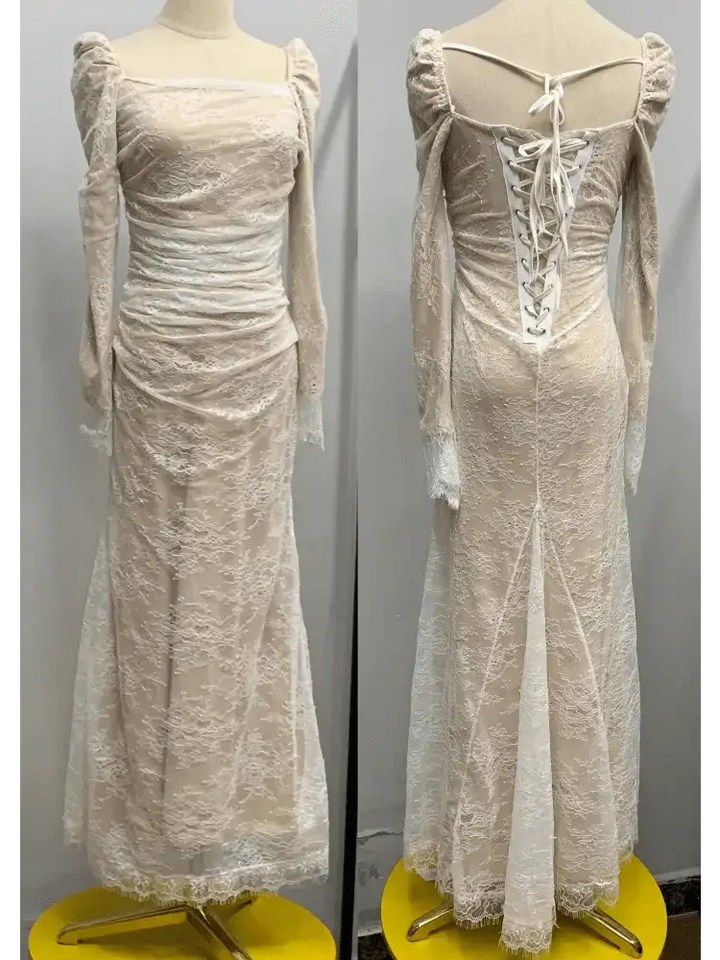 Mermaid Lace Evening Dress Spaghetti Strap Gown Chic