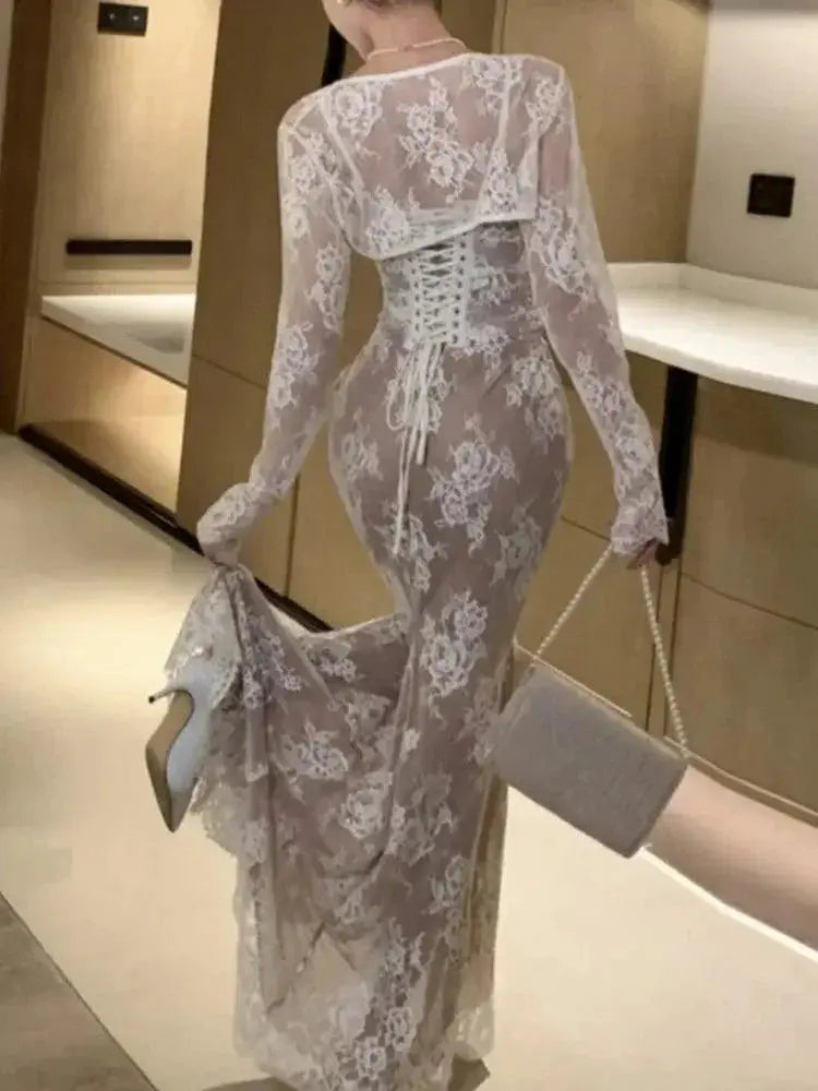 Mermaid Lace Evening Dress Spaghetti Strap Gown Chic