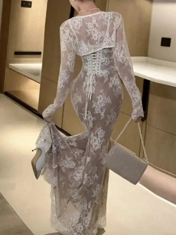 Mermaid Lace Evening Dress Spaghetti Strap Gown Chic