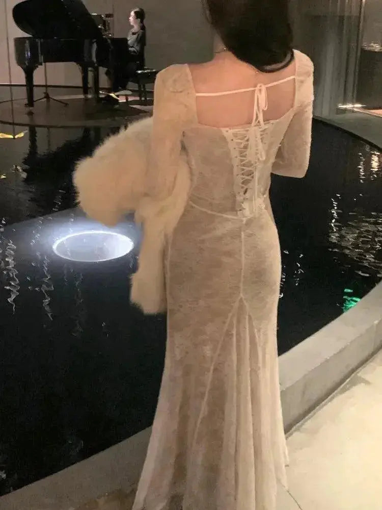 Mermaid Lace Evening Dress Spaghetti Strap Gown Chic