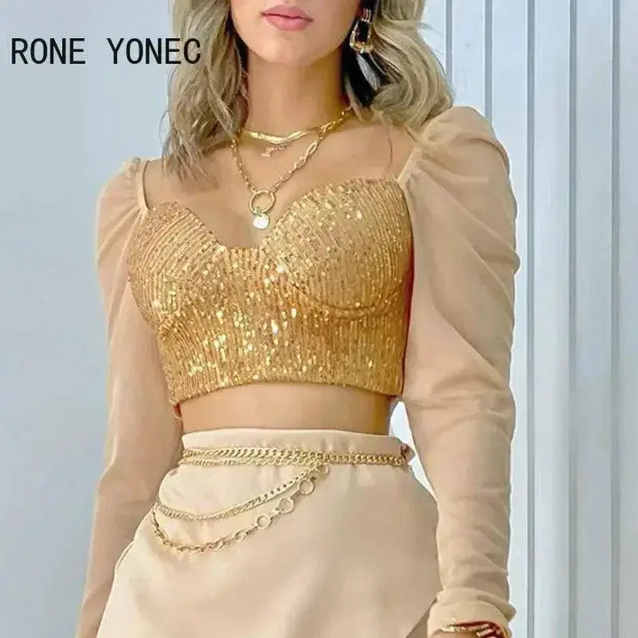 Night Out Sequin Bodycon Set Glamorous Mesh Chain Ensemble