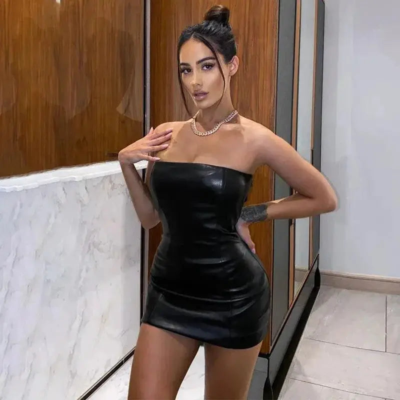Strapless PU Leather Mini Dress Sleek Summer Fashion Chic