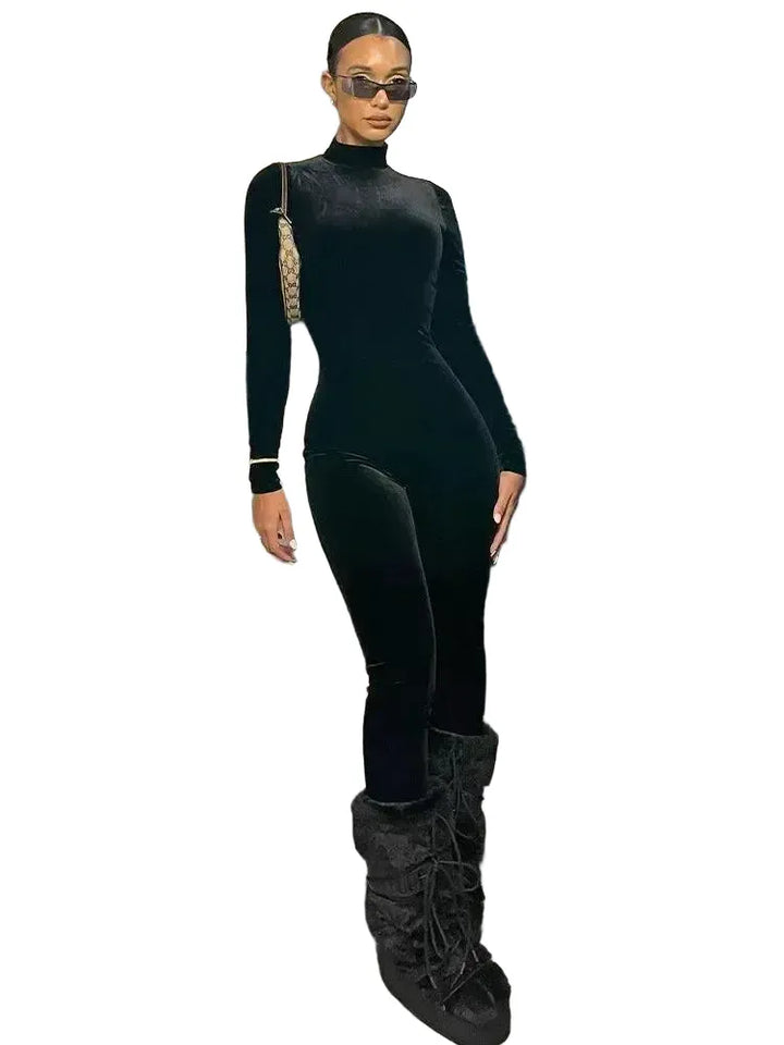 Velvet Zipper Jumpsuit Chic Bodycon Romper For Nights