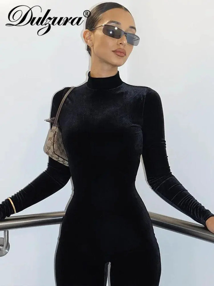 Velvet Zipper Jumpsuit Chic Bodycon Romper For Nights
