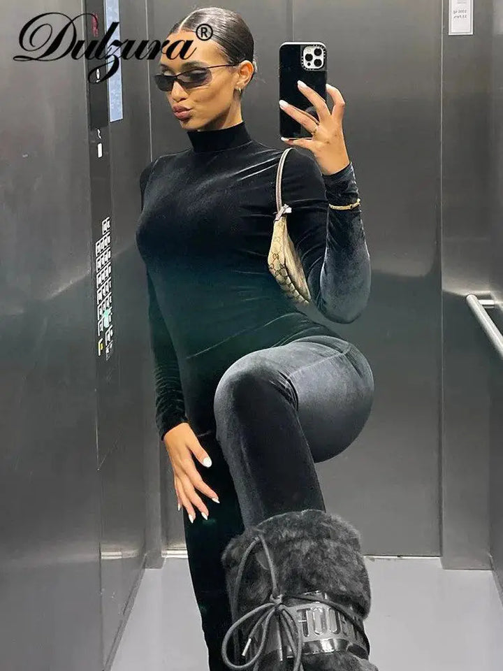Velvet Zipper Jumpsuit Chic Bodycon Romper For Nights