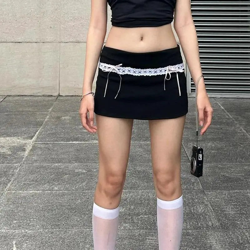 Chic Lace Up High Waist Skirt Y2K Streetwear Fashion Trend