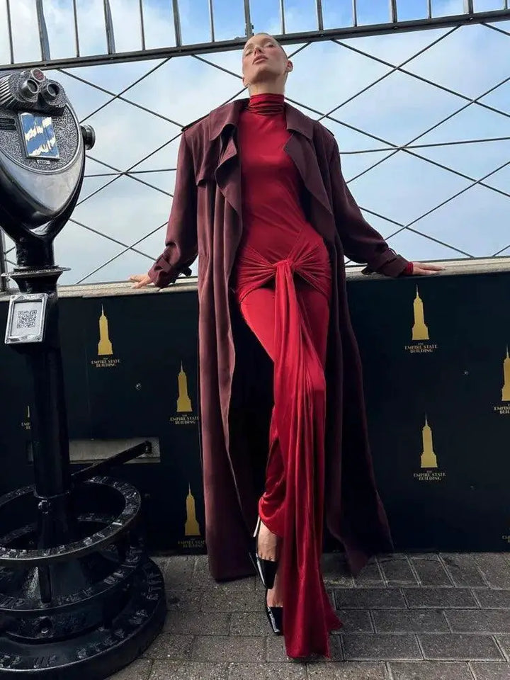 Articat Autumn Glamour Lace Up Maxi Dress For Elegant Events