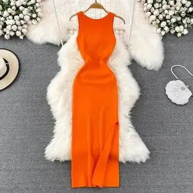 Korean Knitted V Neck Bodycon Dress Chic Hollow Out Style