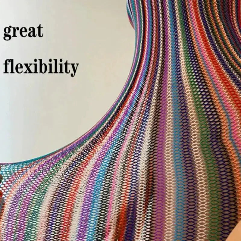 Rainbow Halter Fishnet Dress For Beach Style And Comfort
