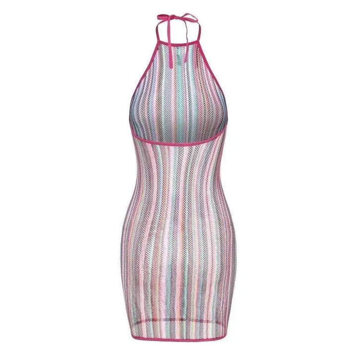 Rainbow Halter Fishnet Dress For Beach Style And Comfort