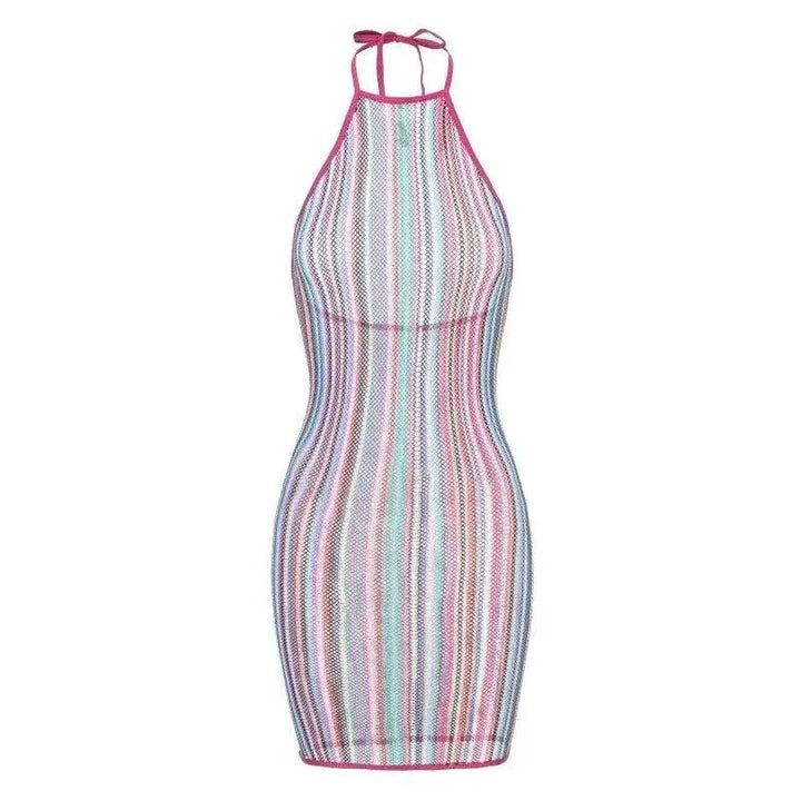 Rainbow Halter Fishnet Dress For Beach Style And Comfort
