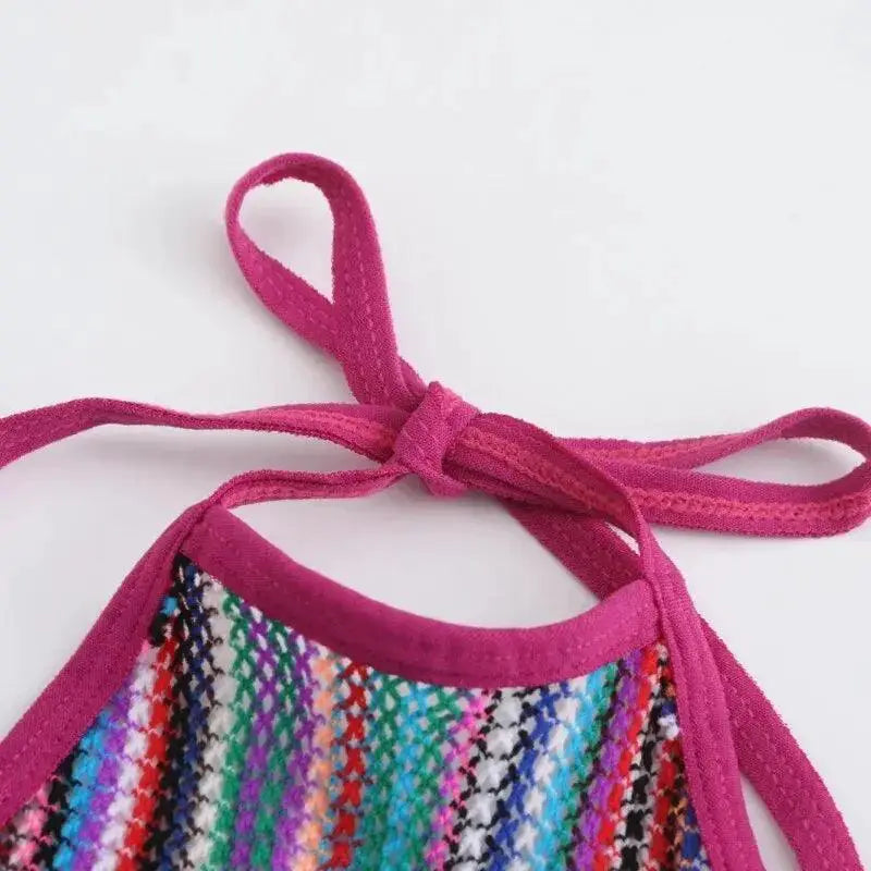 Rainbow Halter Fishnet Dress For Beach Style And Comfort