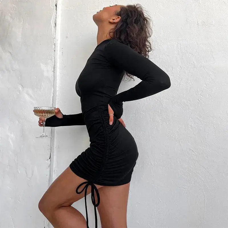 Ruched Black Bodycon Mini Dress Autumn Style Chic Essentials