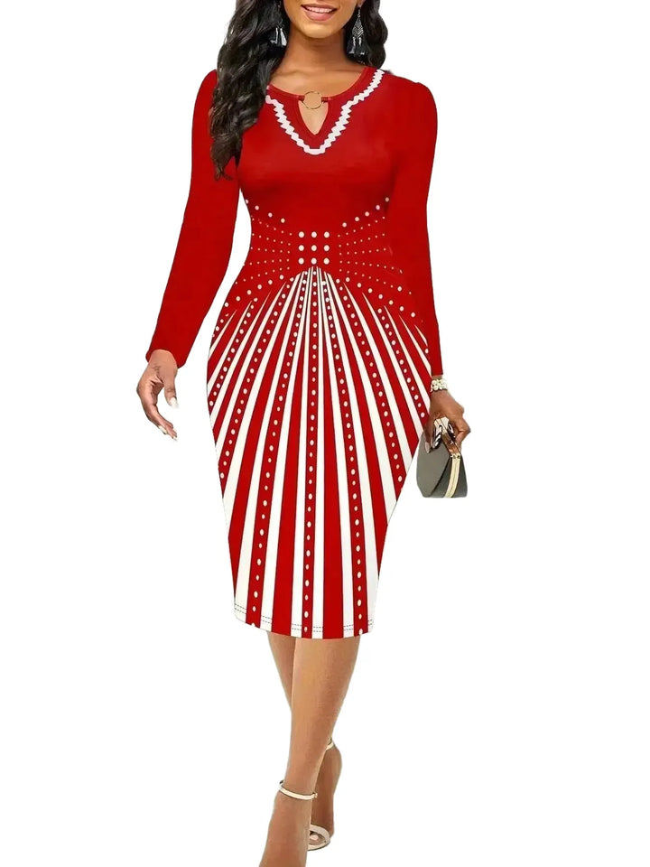 Secret Elegance Geometric Pattern Long Sleeve Bodycon Dress