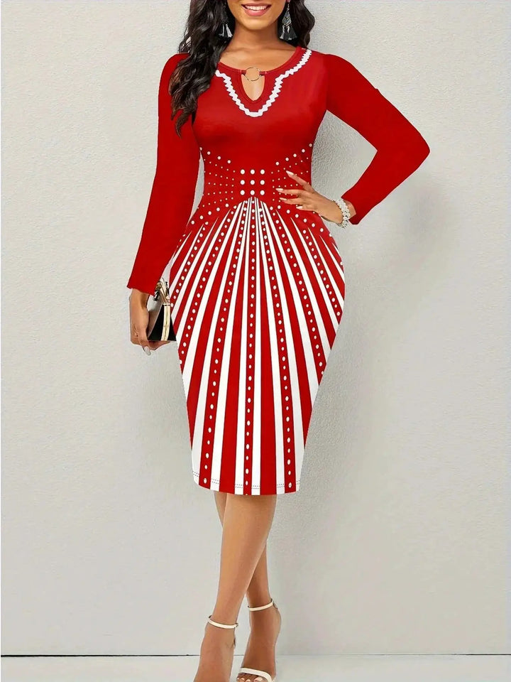 Secret Elegance Geometric Pattern Long Sleeve Bodycon Dress