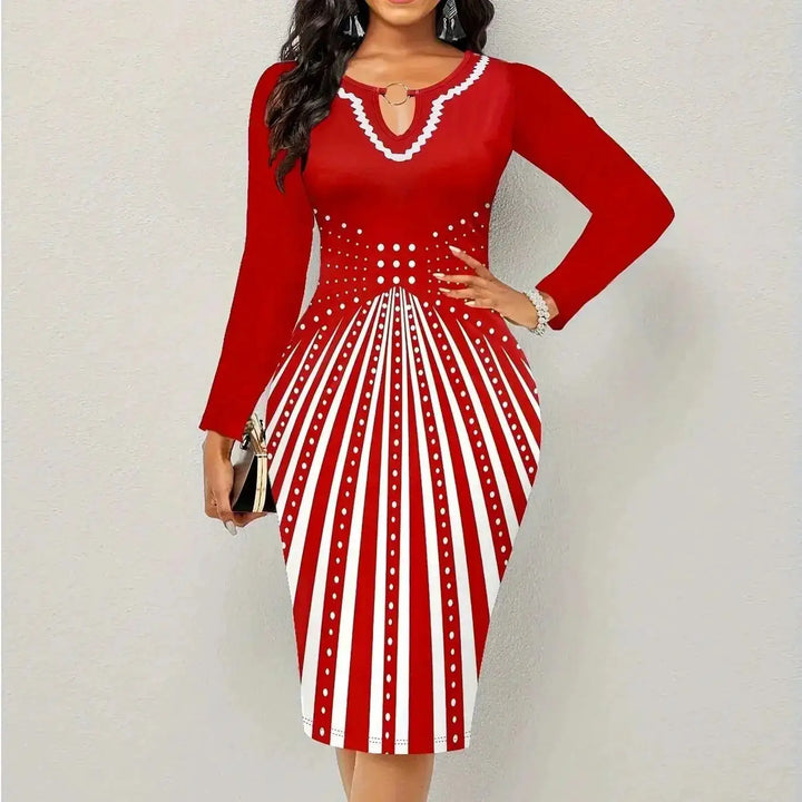 Secret Elegance Geometric Pattern Long Sleeve Bodycon Dress