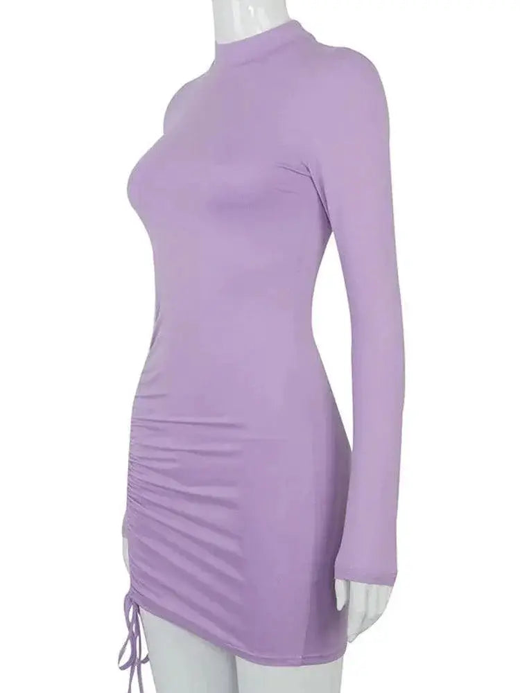 Sleek Turtleneck Bodycon Dress Long Sleeve Ruched Evening